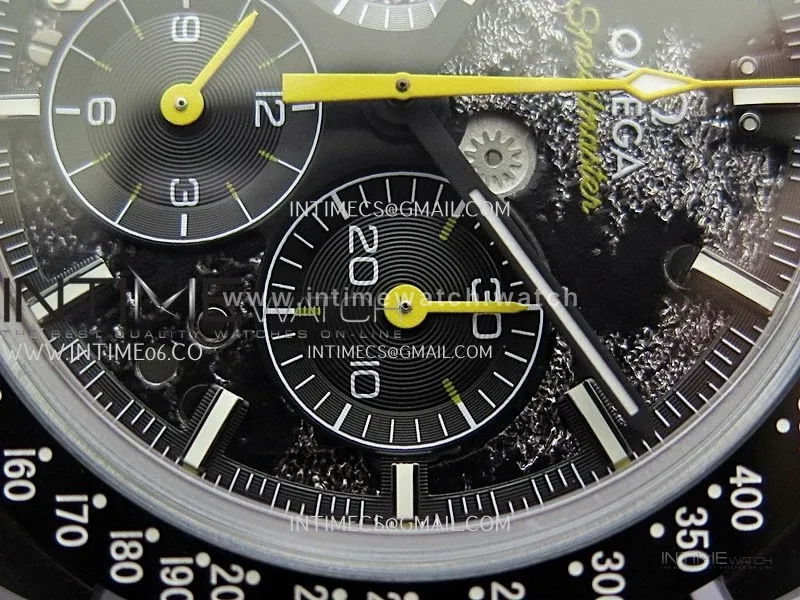 Speedmaster 44mm Ceramic SMF 1:1 Best Edition Black Skeleton Dial Yellow Hands On Black Leather Strap A3869 (Free Strap)