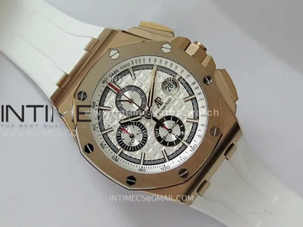 Royal Oak Offshore 44mm RG JF 1:1 Best Edition White Dial On White Rubber Strap A3126