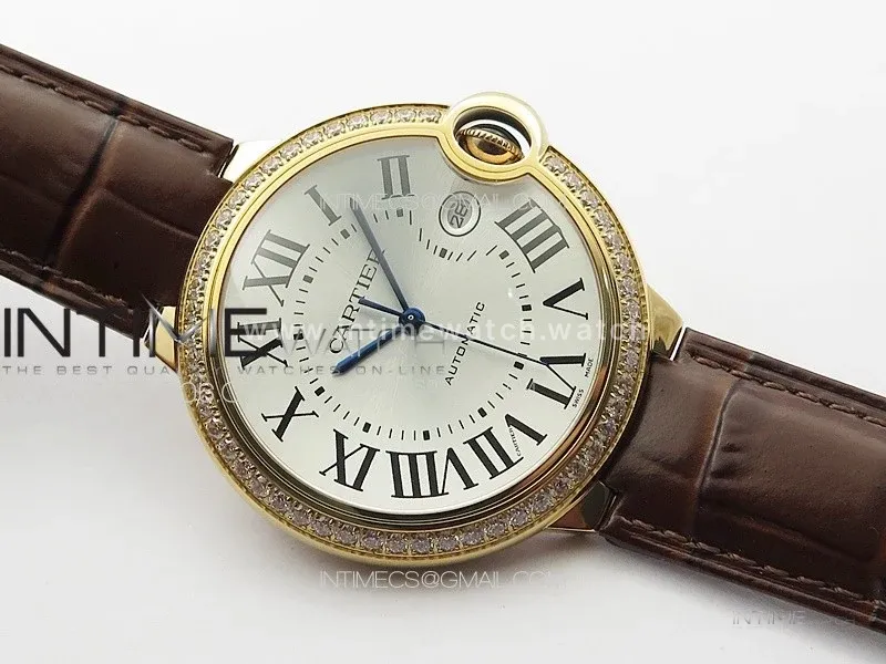 Ballon Bleu 42mm Diamonds Bezel RG 3KF 1:1 Best Edition Ice Blue Dial on Brown Leather Strap A2824