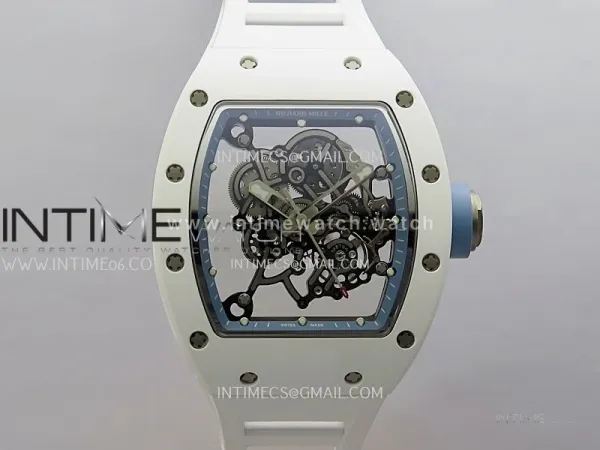 RM055 White Ceramic Blue Inner Bezel  DF Best Edition On White Rubber Strap RMUL2 Super Clone (Free Sprung)