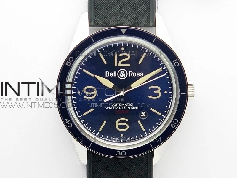 Vintage BR123 SS Blue Dial Blue Bezel on Black Rubber Strap MIYOTA 9015