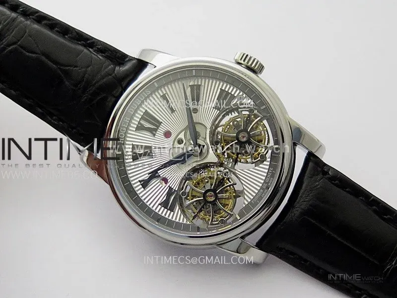 Hommage SS YSF Sliver Dial On Black Croco Leather Strap Double Tourbillon