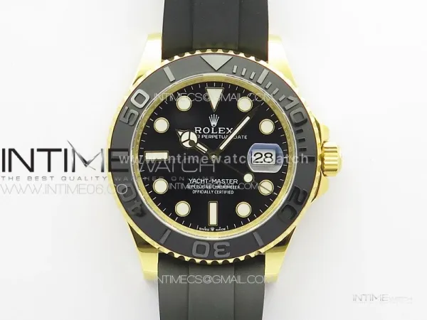 Yacht-Master 126655 YG 3EF 1:1 Best Edition 3D Black Ceramic Bezel on Black Rubber Strap VR3235