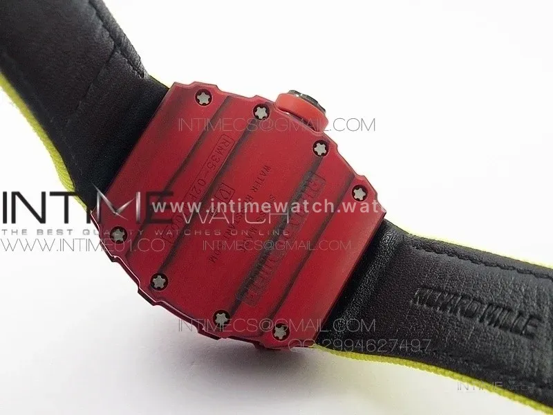 RM 035-2 Red Forged Carbon Yellow Inner Bezel Skeleton Dial on Yellow Nylon Strap MIYOTA9015