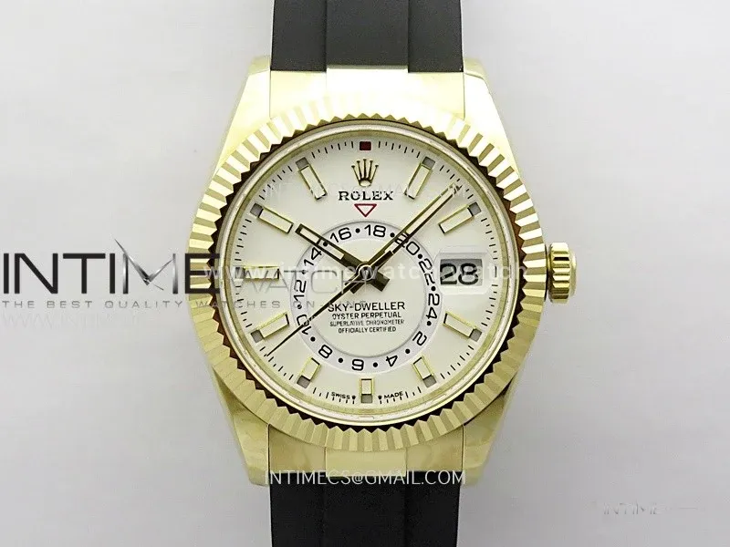 Sky-Dweller 336238 YG Noob 1:1 Best Edition White Dial on Black Rubber Strap Asian 23J to 9001