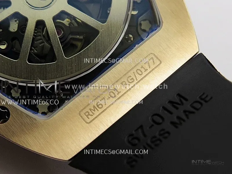 Mille Studio RM67-01 Real Power Reserve RG Black Skeleton Dial On Black Rubber Strap CRMA7 Clone (Free Velcro Strap And Tool)