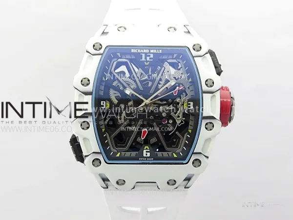 RM035-03 White Carbon/Red Crown Z Factory Skeleton Dial on White Rubber Strap Asian Skeleton movement