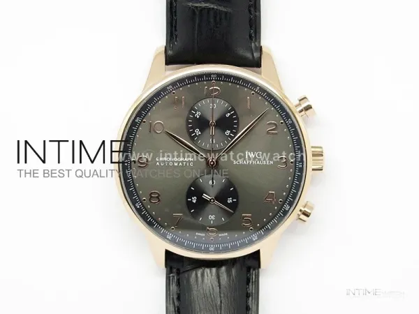 Portuguese 40mm Chrono RG Gray Dial Black Subdial on Leather Strap A7750