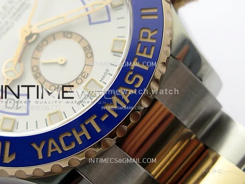 YachtMaster II 116681 Blue Ceramic Bezel SS/RG KF 1:1 Best Edition White Dial on Bracelet A7750