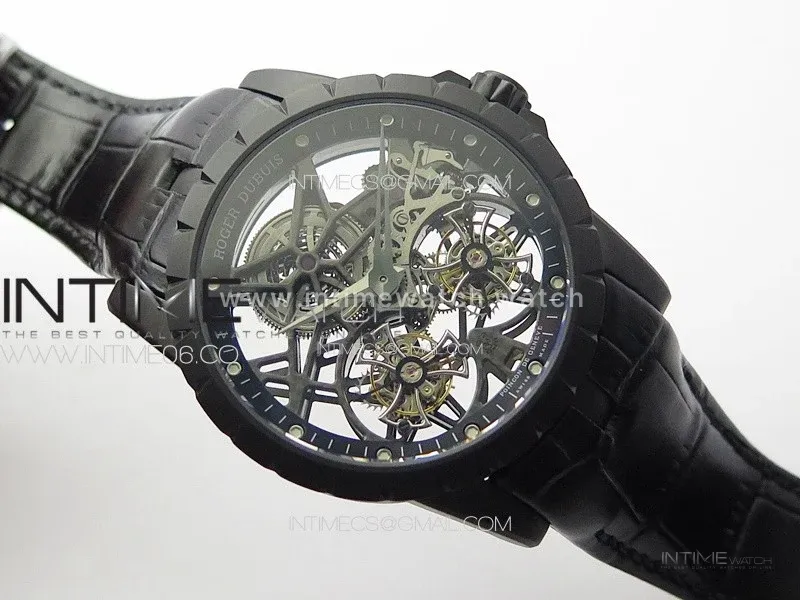 Excalibur Rddbex0820 DLC YSF Best Edition Skeleton Dial on Black Leather Strap Asian RD100 Double Tourbillon