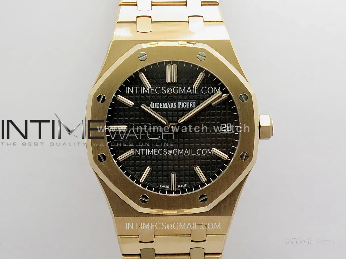 Royal Oak 41mm 15500 RG JF 1:1 Best Edition Black Dial On RG Bracelet Super Clone DD4302 (Free Sprung Look)