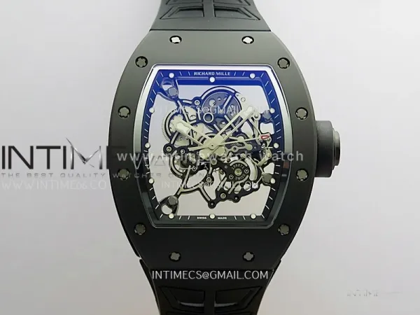 RM055 Black Case Black Inner Bezel Umi Office 1:1 Best Edition Skeleton Dial Black Rubber Strap RMUL2 Super Clone (Free Sprung)