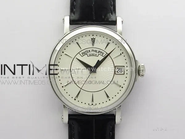 Calatrava 5153G-010 SS ZF 1:1 Best Edition White textured dial on Black Leather Strap A324CS