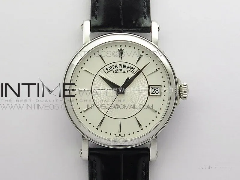 Calatrava 5153G-010 SS ZF 1:1 Best Edition White textured dial on Black Leather Strap A324CS