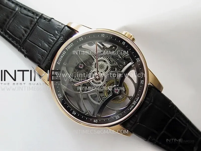 Code 11.59 26600OR RG APPF Best Edition Black Skeleton Dial On Black Leather Strap Asian Tourbillon