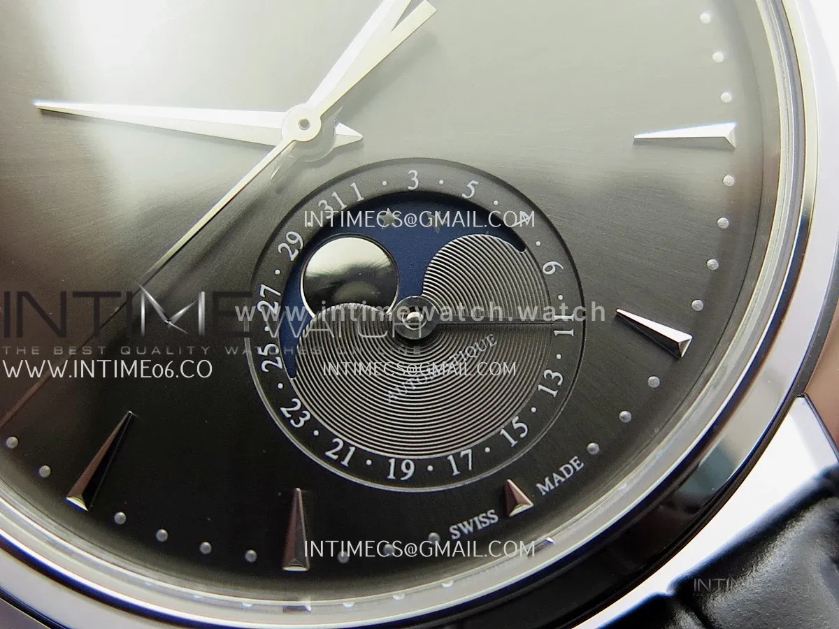Master Ultra Thin Moon 1368420 SS GF 1:1 Best Edition Gray Dial on Black Leather Strap Asian 925