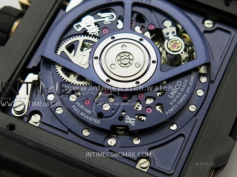 Square Bang Unico 42mm RG BBF 1:1 Best Edition Skeleton Dial on Blue Rubber Strap A1280