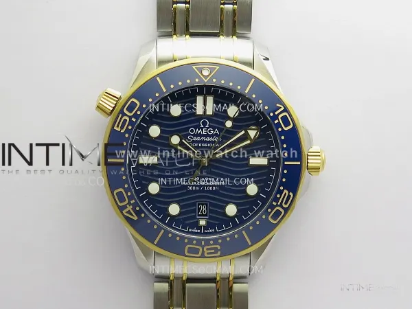 Seamaster Diver 300M Blue Ceramic Bezel Free Sprung ORF 1:1 Blue Dial On SS/YG Bracelet Asian Super Clone 8800