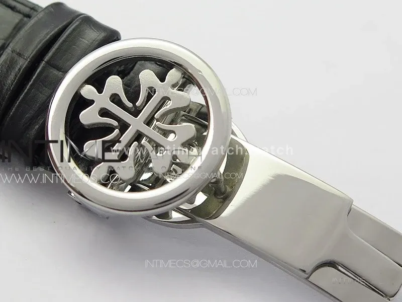 Calatrava 5057 Cortina Watch 50th Anniversary SS YSF 1:1 Best Edition Gray Dial on Black Leather Strap A240