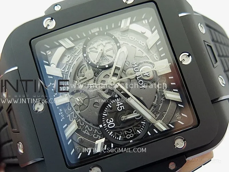 Square Bang Unico 42mm Black Ceramic BBF 1:1 Best Edition Skeleton Dial on Black Rubber Strap A1280