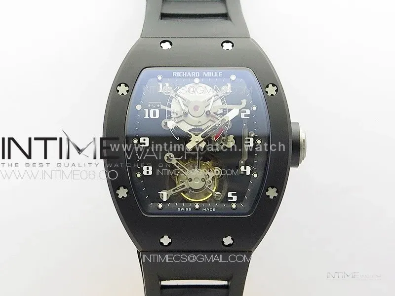 RM001 Real PR DLC YSF Skeleton Dial on black Rubber Strap Asian Tourbillon