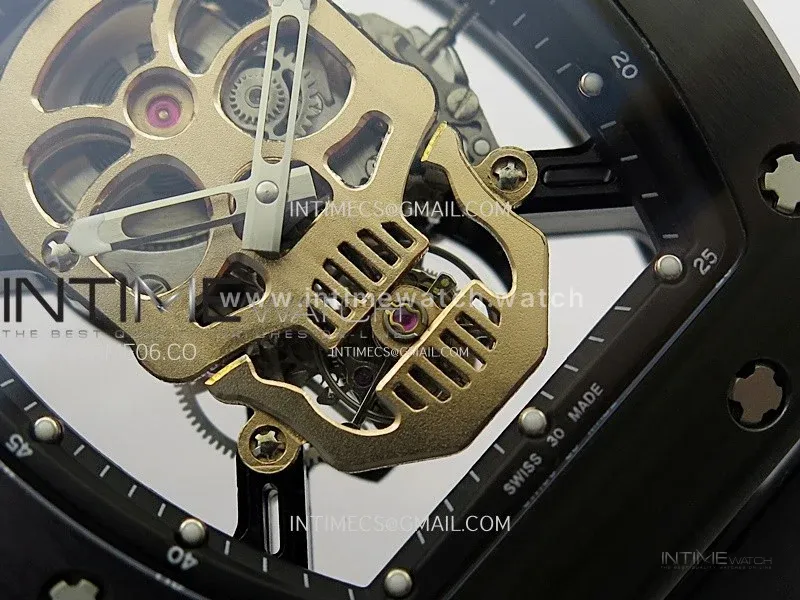 RM052 Skull Black Ceramic Real Tourbillon YSF 1:1 Best Edition Skull Dial on Black Rubber Strap