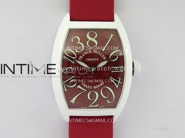 Crazy Hours Real Jumping Hour White PVD ABF Red Dial On Red Rubber Strap A23J