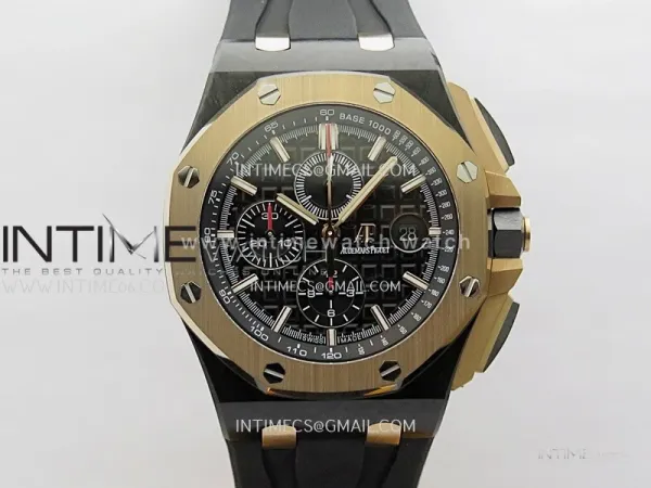 Royal Oak Offshore 44mm Carbon/RG APJF 1:1 Best Edition Black Dial On Black Rubber Strap A3126