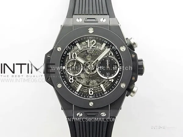 Hublot Big Bang Unico 42mm Real Black Ceramic BBF 1:1 Best Edition Black Skeleton Dial on Black Rubber Strap A1280