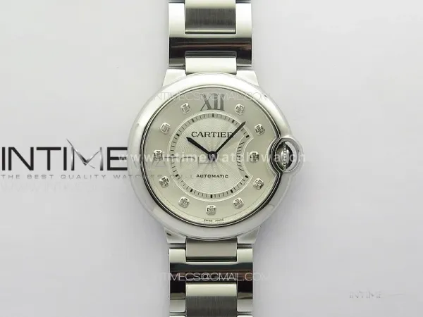 Ballon Bleu 36mm SS 3KF 1:1 Best Edition White Textured Dia Markers Dial on SS Bracelet A076