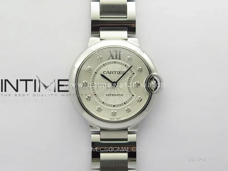 Ballon Bleu 36mm SS 3KF 1:1 Best Edition White Textured Dia Markers Dial on SS Bracelet A076