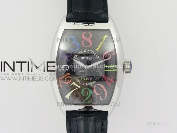 Crazy Hours Real Jumping Hour SS ABF Black Dial Colorful Markers on Black Leather Strap A23J