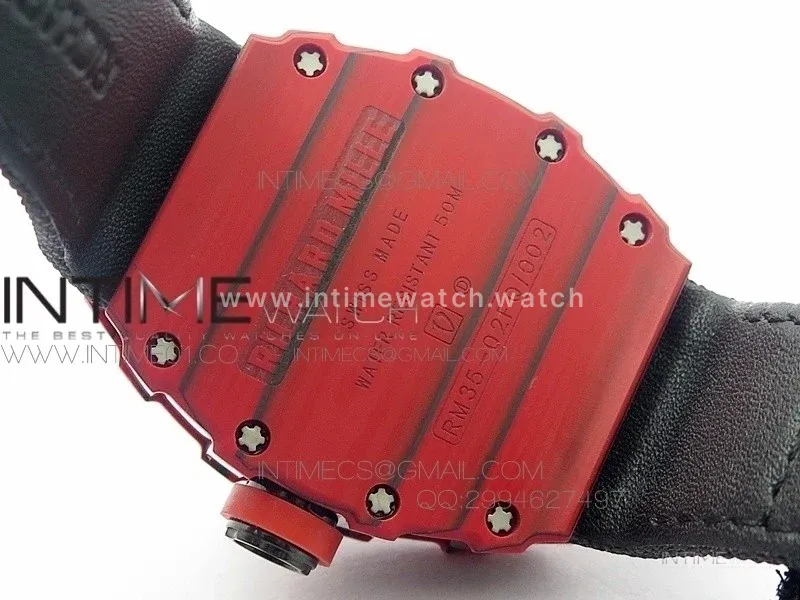 RM 035-2 Red Forged Carbon Black Inner Bezel Skeleton Dial on Black Nylon Strap MIYOTA9015