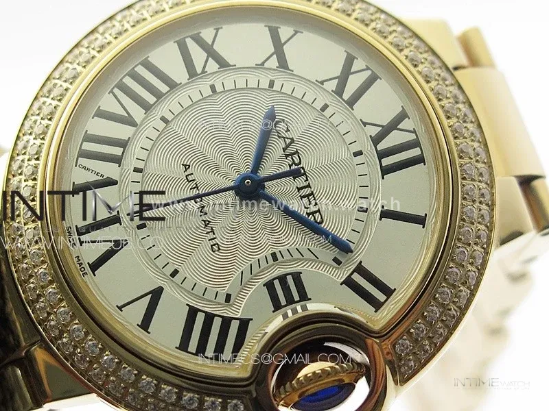 Ballon Bleu 33mm Double Diamonds Bezel RG 3KF 1:1 Best Edition White Textured Dial on SS Bracelet A076