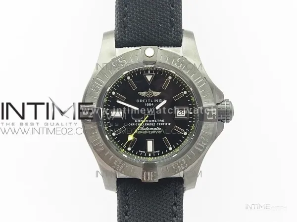 Avenger II Seawolf DLC V2 Best Black Dial Stick Markers Yellow Second Hand on Black Strap A2836 (Free Brown Leather Strap)
