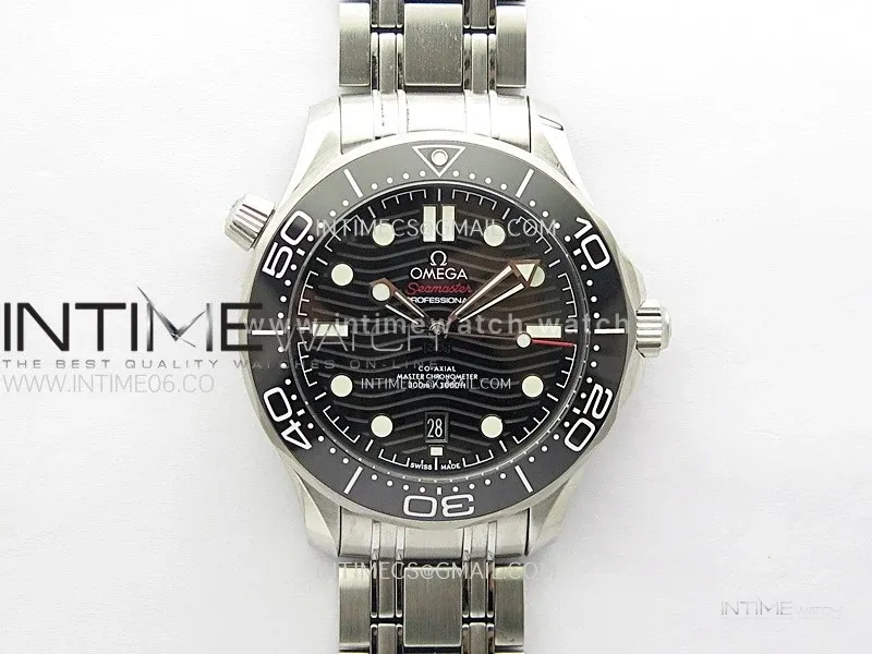 Seamaster Diver 300M B50F Black Ceramic Black Dial on SS Bracelet A8800 (Free Rubber Strap)