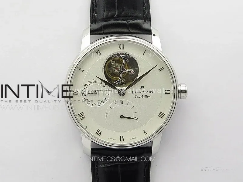 Villeret Tourbillon SS Real PR YSF Best Edition White Dial on Black Leather Strap
