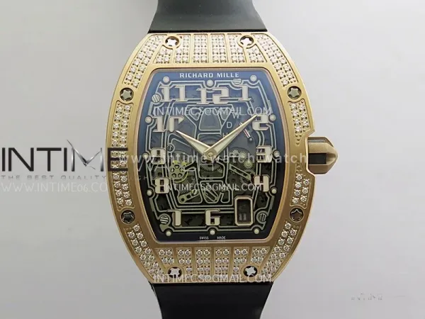 Mille Studio RM67-01 Real Power Reserve RG Black Skeleton Dial On Black Rubber Strap CRMA7 Clone (Free Velcro Strap And Tool)