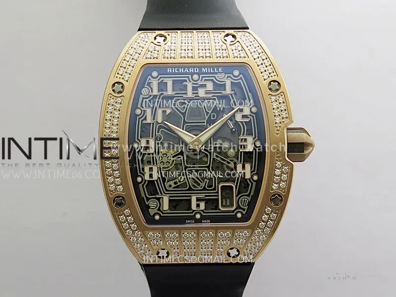 Mille Studio RM67-01 Real Power Reserve RG Black Skeleton Dial On Black Rubber Strap CRMA7 Clone (Free Velcro Strap And Tool)