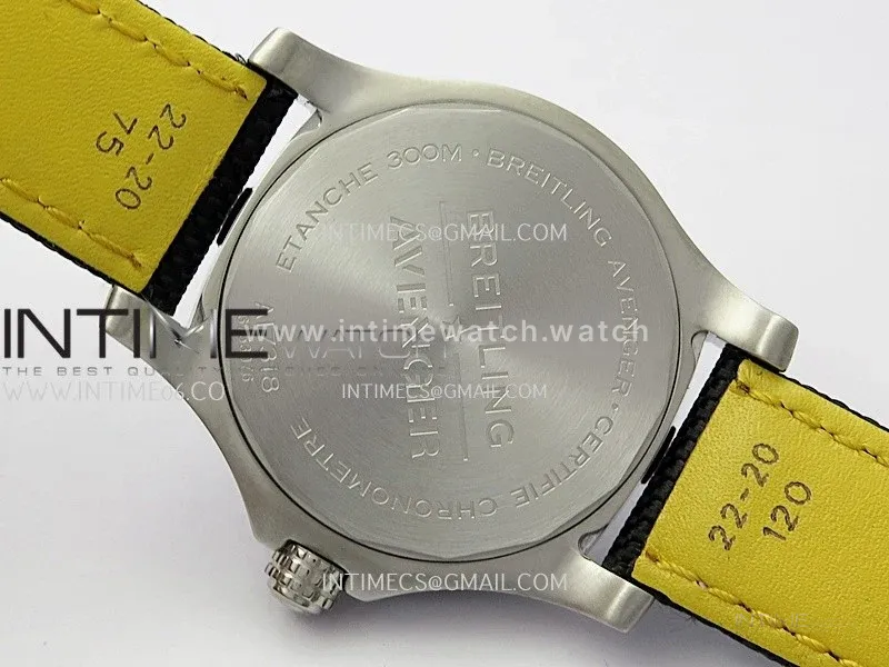 Avenger Automatic 43mm SS TF 1:1 Best Edition Yellow Dial Stick Marker on Black Nylon Strap A2824