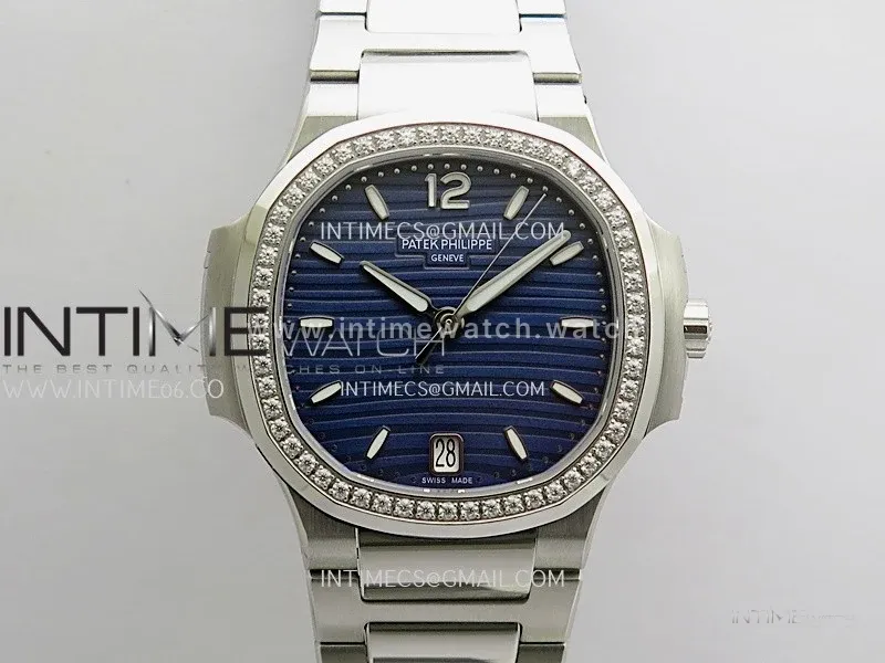 Nautilus 7118 Ladies Diamond Bezel SS DDF 1:1 Best Edition Blue Dial On SS Bracelet Super Clone DD324
