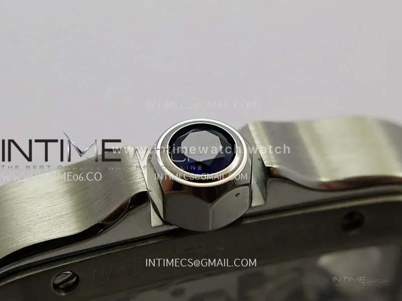 Santos Black SS/YG Rich Factory 1:1 Skeleton Silver Dial On SS/YG SmartLink Bracelet 9611MC Super Clone (Free Leather Strap)
