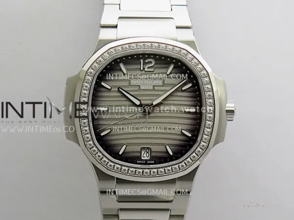Nautilus 7118 Ladies Diamond Bezel SS DDF 1:1 Best Edition Gray Dial On SS Bracelet Super Clone DD26-330