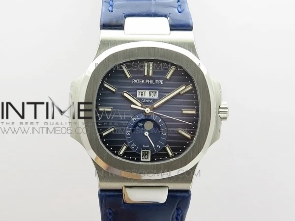 NAUTILUS 5726 SS GRF 1:1 BEST EDITION BLUE DIAL WORKING ANNUAL CALENDARON BLUE LEATHER STARP A.324 V2