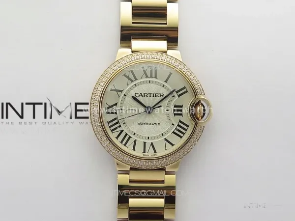 Ballon Bleu 36mm Double Diamonds Bezel RG 3KF 1:1 Best Edition White Textured Dial on SS Bracelet A076