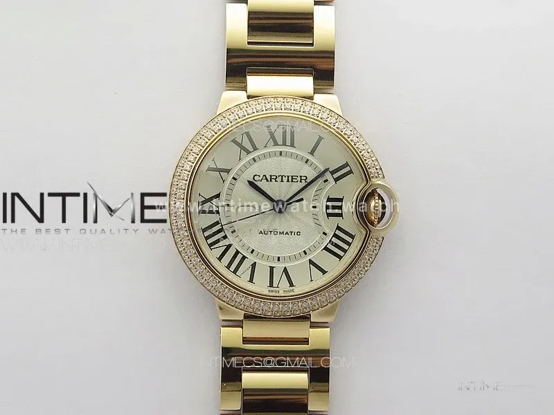 Ballon Bleu 36mm Double Diamonds Bezel RG 3KF 1:1 Best Edition White Textured Dial on SS Bracelet A076