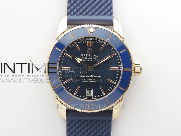 SuperOcean 42mm AB2010 RG B50 1:1 Best Edition Blue Dial Blue Ceramic Bezel on Black Rubber strap A2824