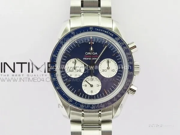 Speedmaster SS Sapphire Crystal Panda Blue dial White subdial on SS Bracelet Manual Winding Chrono Movement
