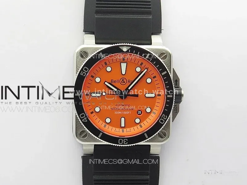 BR 03-92 Diver SS B12 1:1 Best Edition Orange Dial on Black Nylon Strap A2824 (Free Leather)