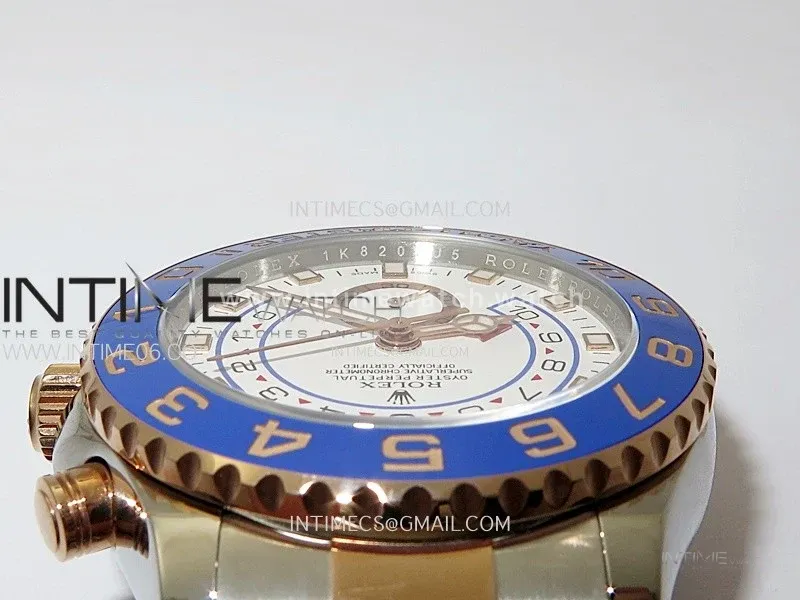 YachtMaster II 116681 Blue Ceramic Bezel SS/RG KF 1:1 Best Edition White Dial on Bracelet A7750